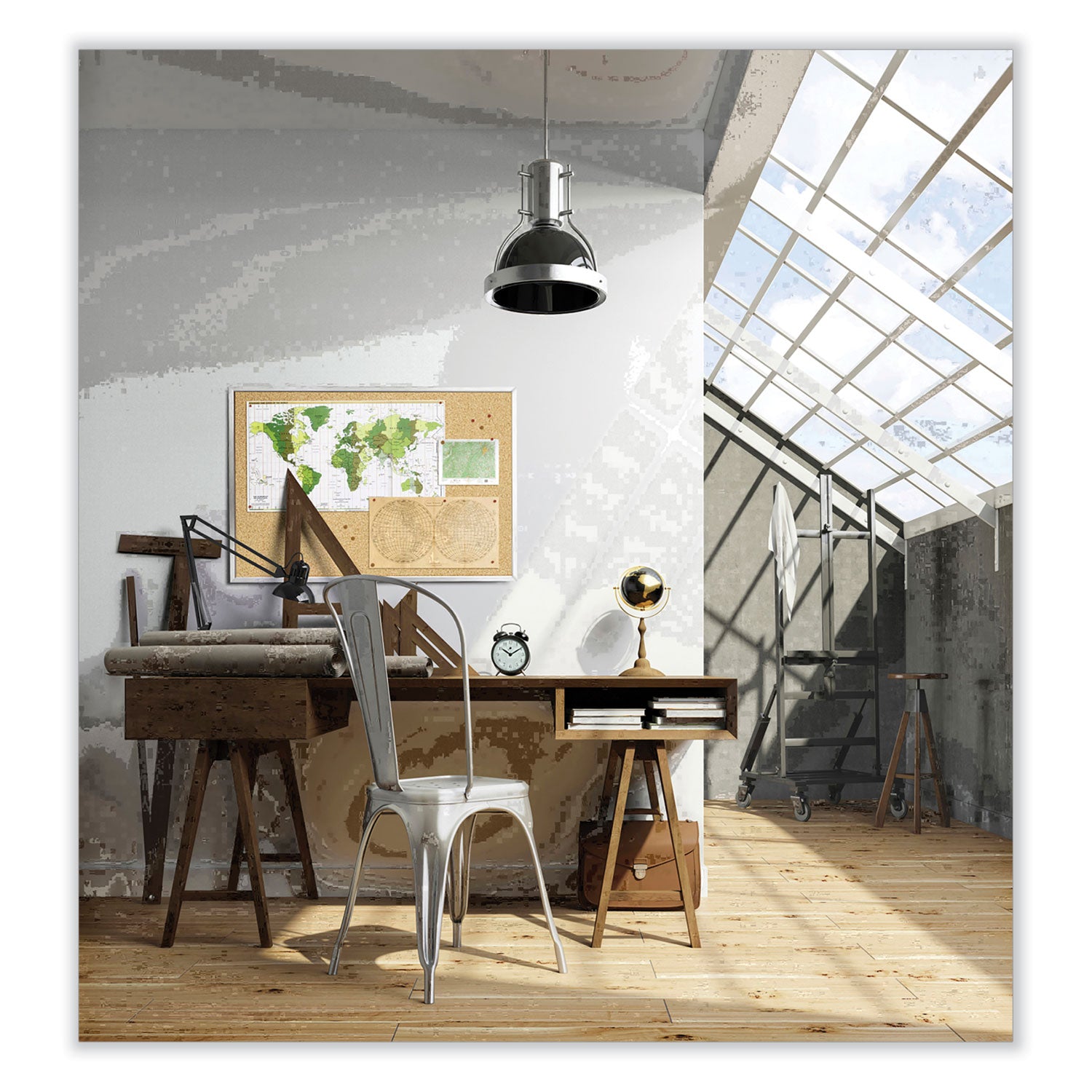 Aluminum-Frame Natural Corkboard, 60.5 x 48.5, Tan Surface, Satin Aluminum Frame, Ships in 7-10 Business Days