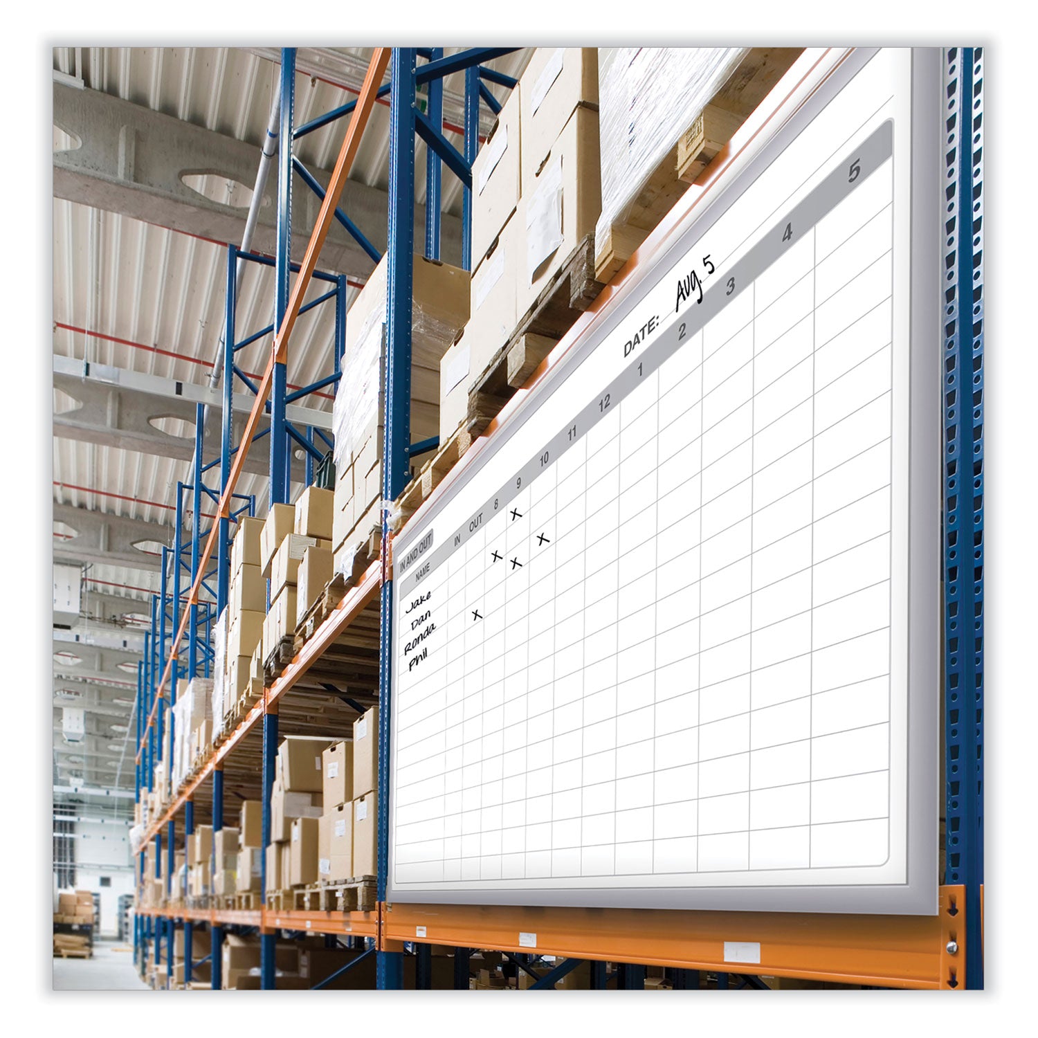 In/Out Magnetic Whiteboard, 96.5 x 48.5, White/Gray Surface, Satin Aluminum Frame, Ships in 7-10 Business Days