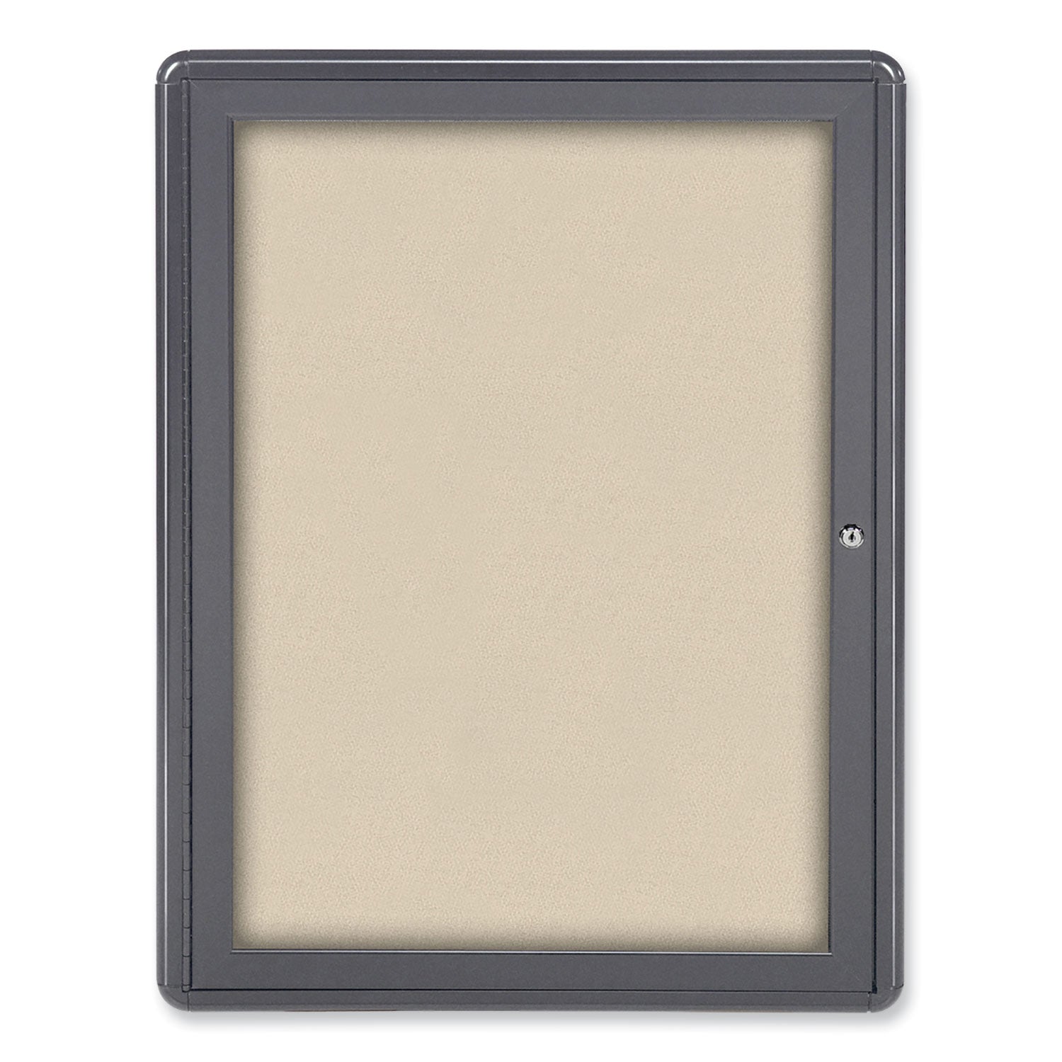 Ovation 1 Door Enclosed Beige Fabric Bulletin Board w/Gray Frame, 24.13x33.75, Aluminum Frame, Ships in 7-10 Business Days