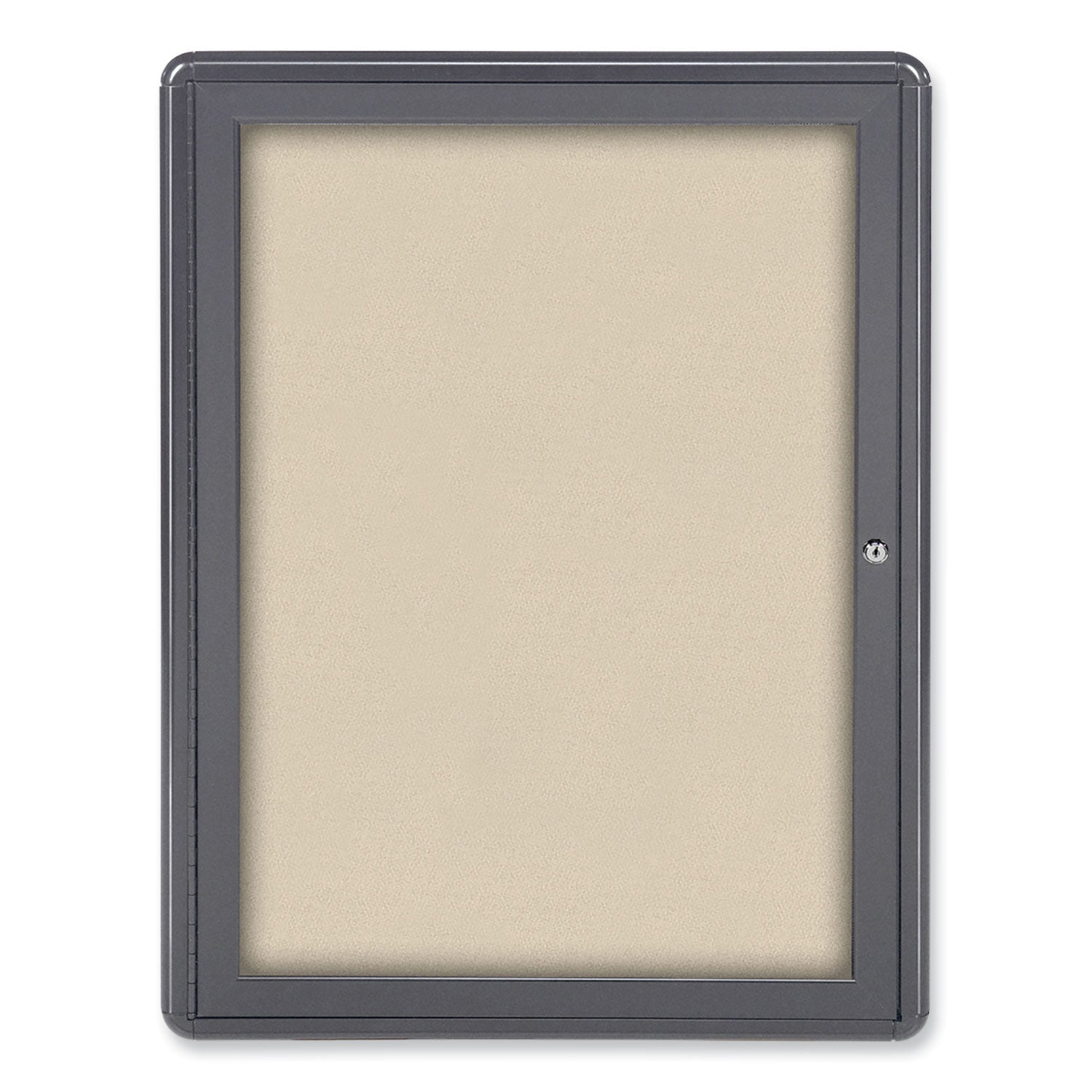 ovation-1-door-enclosed-beige-fabric-bulletin-board-w-gray-frame-2413x3375-aluminum-frame-ships-in-7-10-business-days_gheovg1f90 - 1