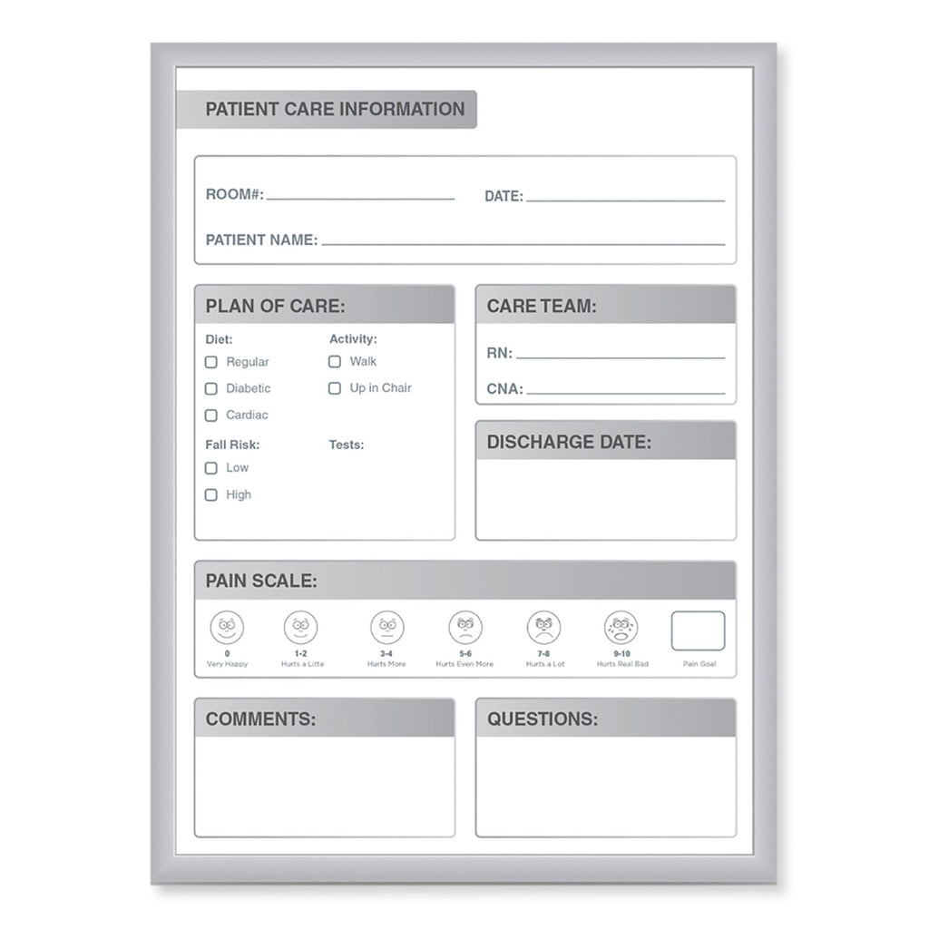 Patient Room Magnetic Whiteboard, 18.5 x 24.5, White/Gray Surface, Satin Aluminum Frame, Ships in 7-10 Business Days