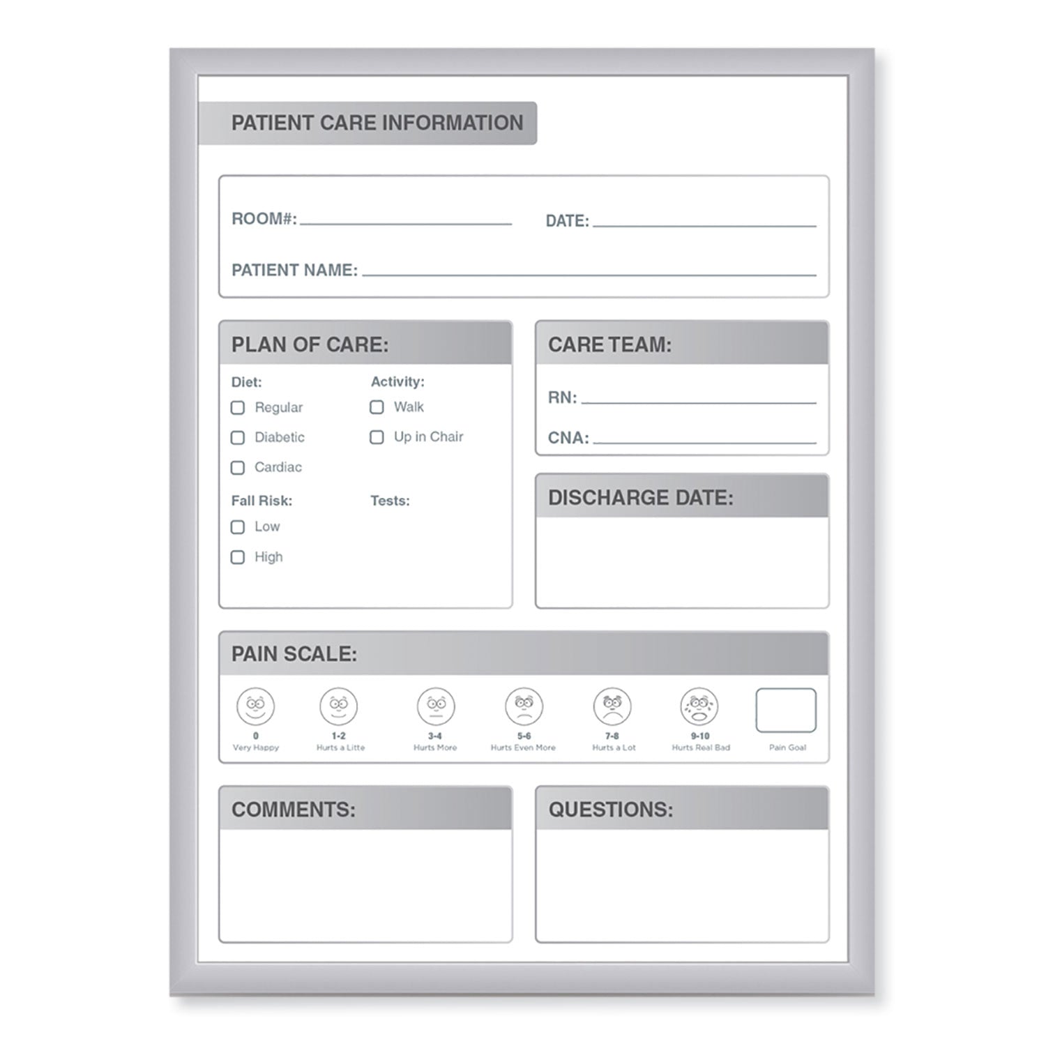 Patient Room Magnetic Whiteboard, 18.5 x 24.5, White/Gray Surface, Satin Aluminum Frame, Ships in 7-10 Business Days