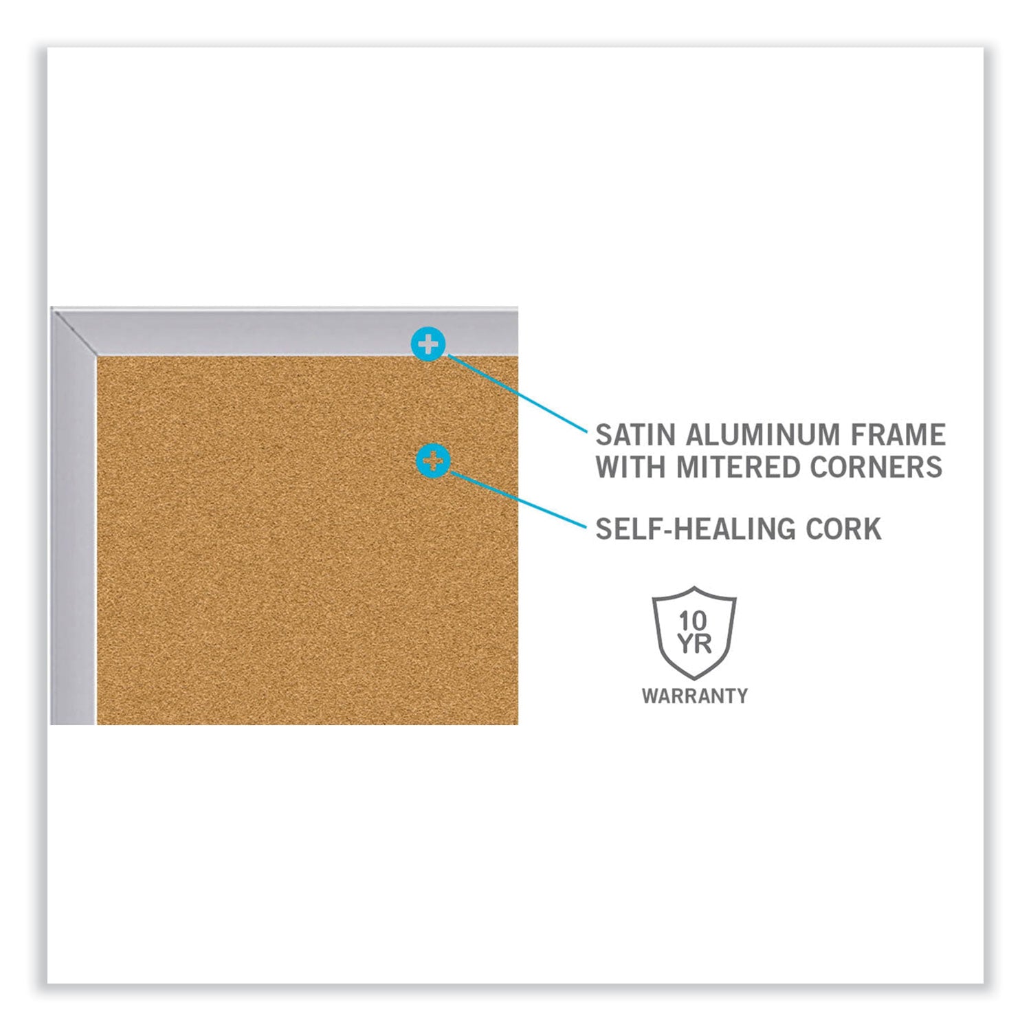 Aluminum-Frame Natural Corkboard, 96.5 x 48.5, Tan Surface, Satin Aluminum Frame, Ships in 7-10 Business Days