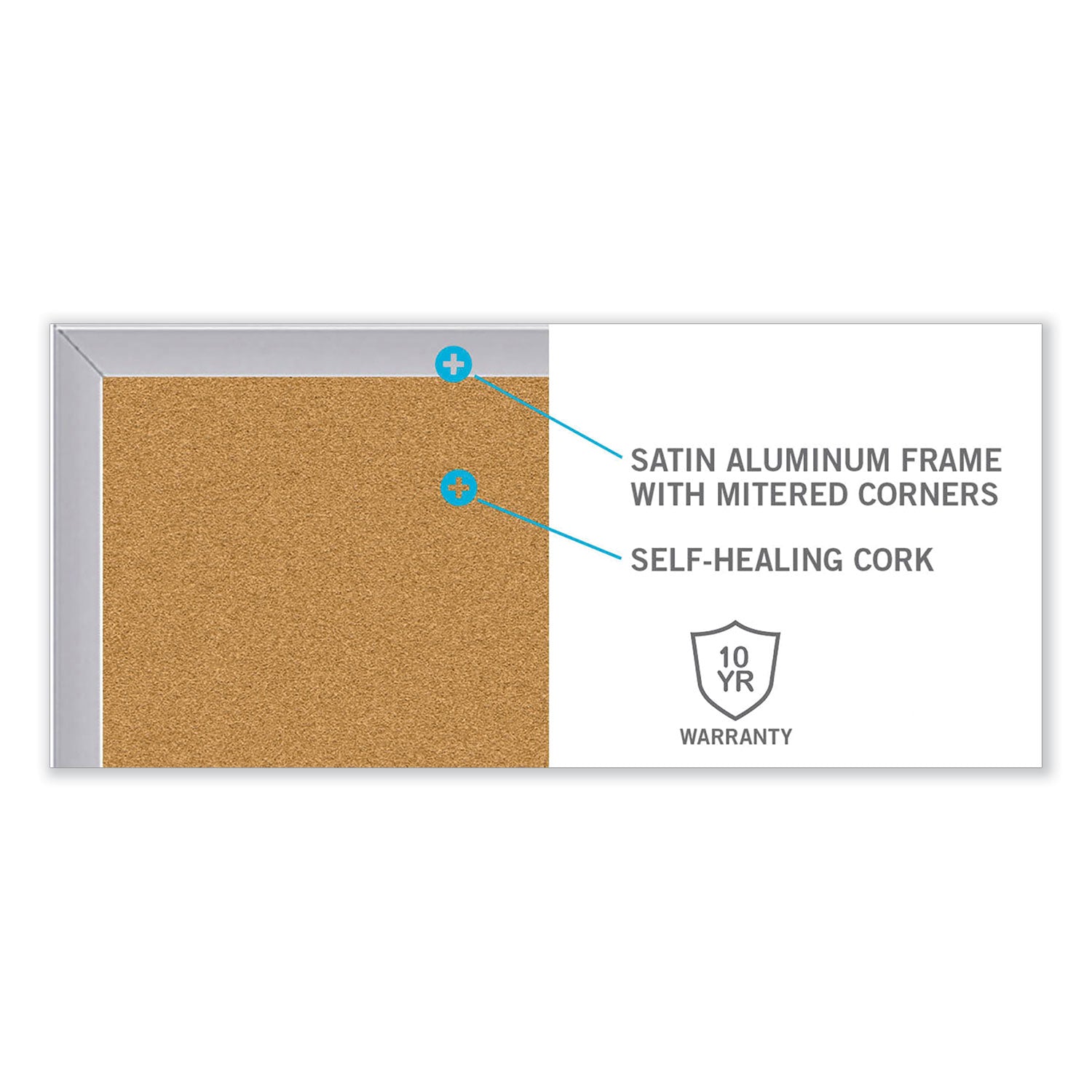 Aluminum-Frame Natural Corkboard, 72.5 x 48.5, Tan Surface, Satin Aluminum Frame, Ships in 7-10 Business Days
