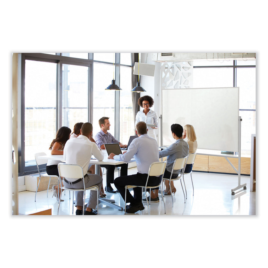 Reversible Magnetic Porcelain Whiteboard, Satin Aluminum Frame, 53.25 x 72.25, White Surface, Ships in 7-10 Business Days