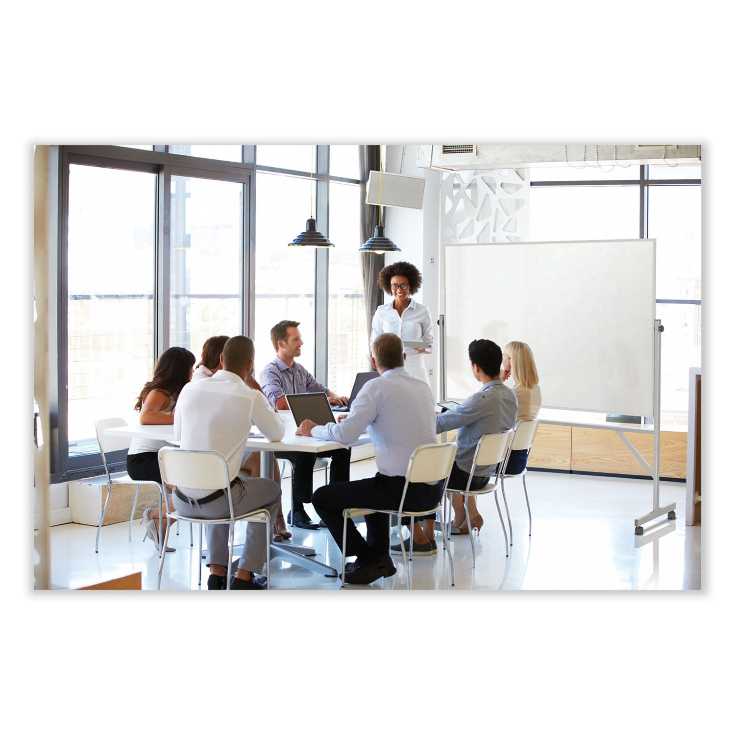 Reversible Magnetic Porcelain Whiteboard, Satin Aluminum Frame, 53.25 x 72.25, White Surface, Ships in 7-10 Business Days