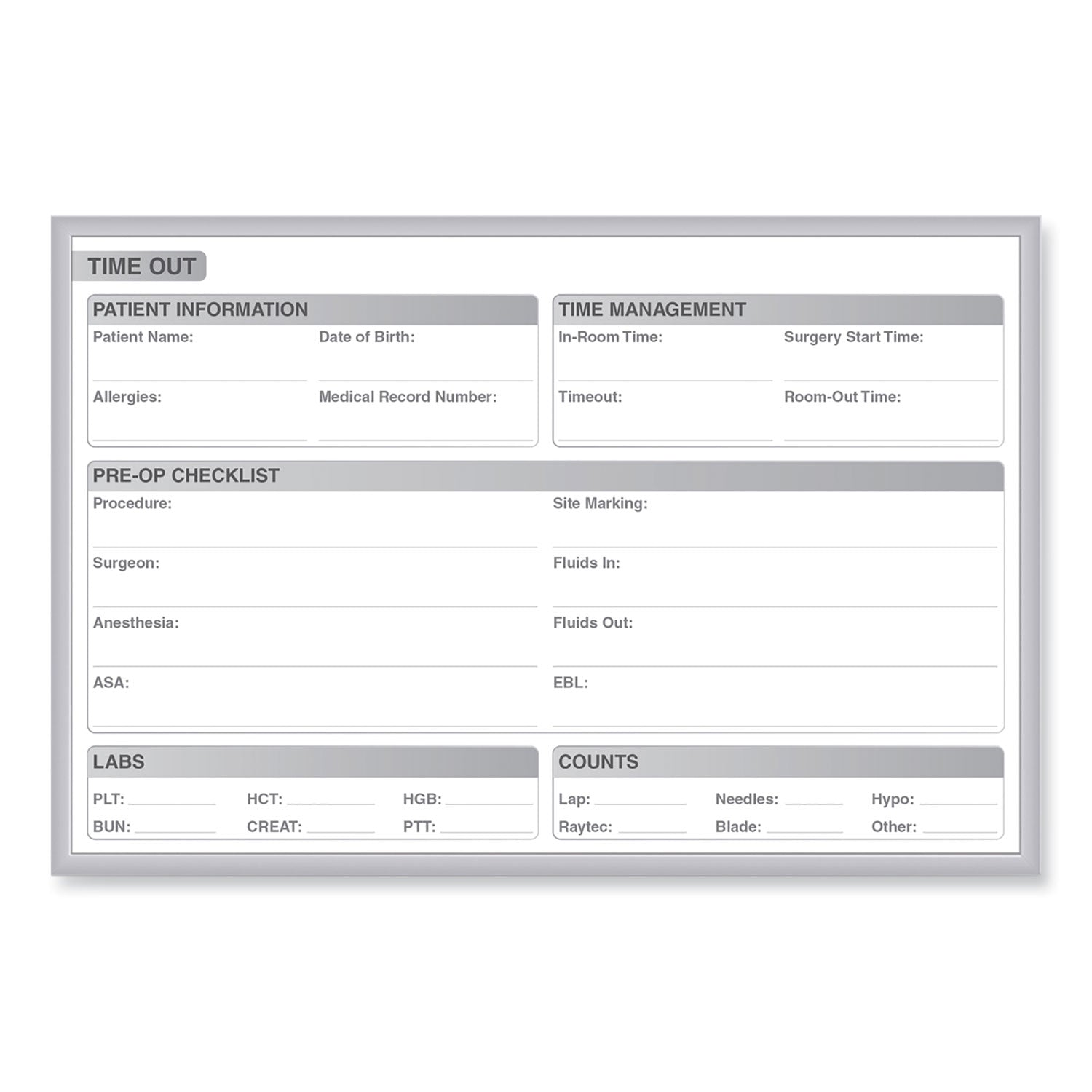 Time Out Magnetic Whiteboard, 36 x 24, White/Gray Surface, Satin Aluminum Frame, Ships in 7-10 Business Days