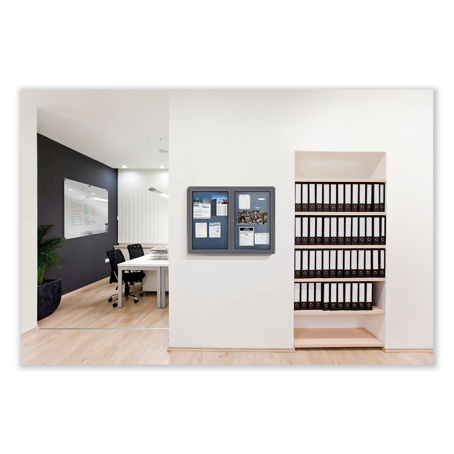 Ovation 1 Door Enclosed Beige Fabric Bulletin Board w/Gray Frame, 24.13x33.75, Aluminum Frame, Ships in 7-10 Business Days