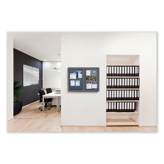 Ovation 1 Door Enclosed Beige Fabric Bulletin Board w/Gray Frame, 24.13x33.75, Aluminum Frame, Ships in 7-10 Business Days