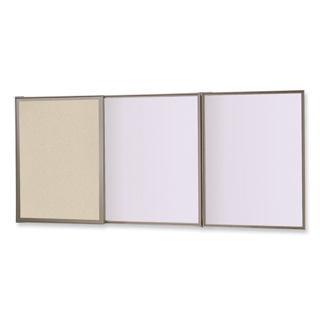 VisuALL PC Whiteboard Cabinet, Beige Fabric Bulletin Board Exterior Doors, 36x24, Aluminum Frame, Ships in 7-10 Business Days