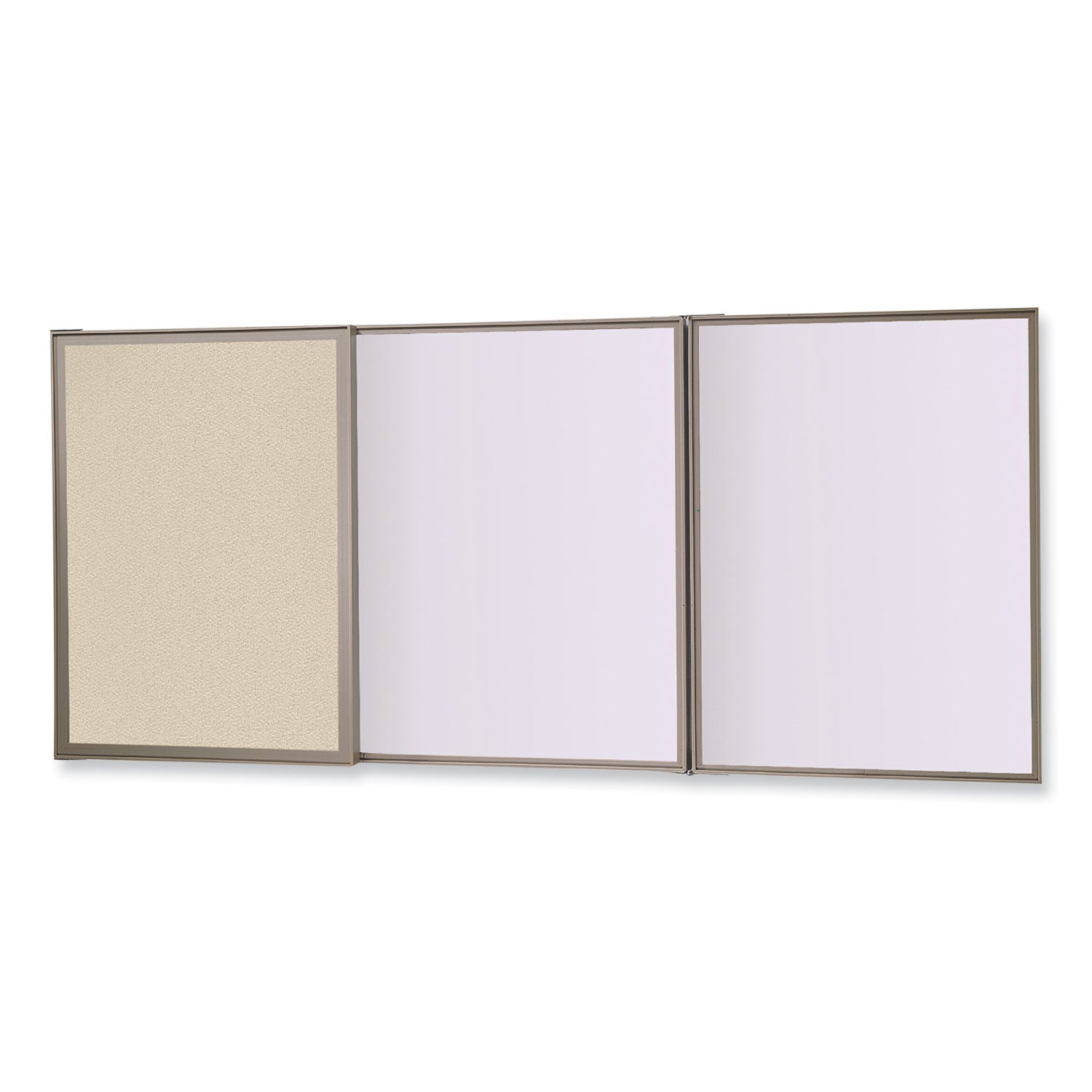 VisuALL PC Whiteboard Cabinet, Beige Fabric Bulletin Board Exterior Doors, 36x24, Aluminum Frame, Ships in 7-10 Business Days
