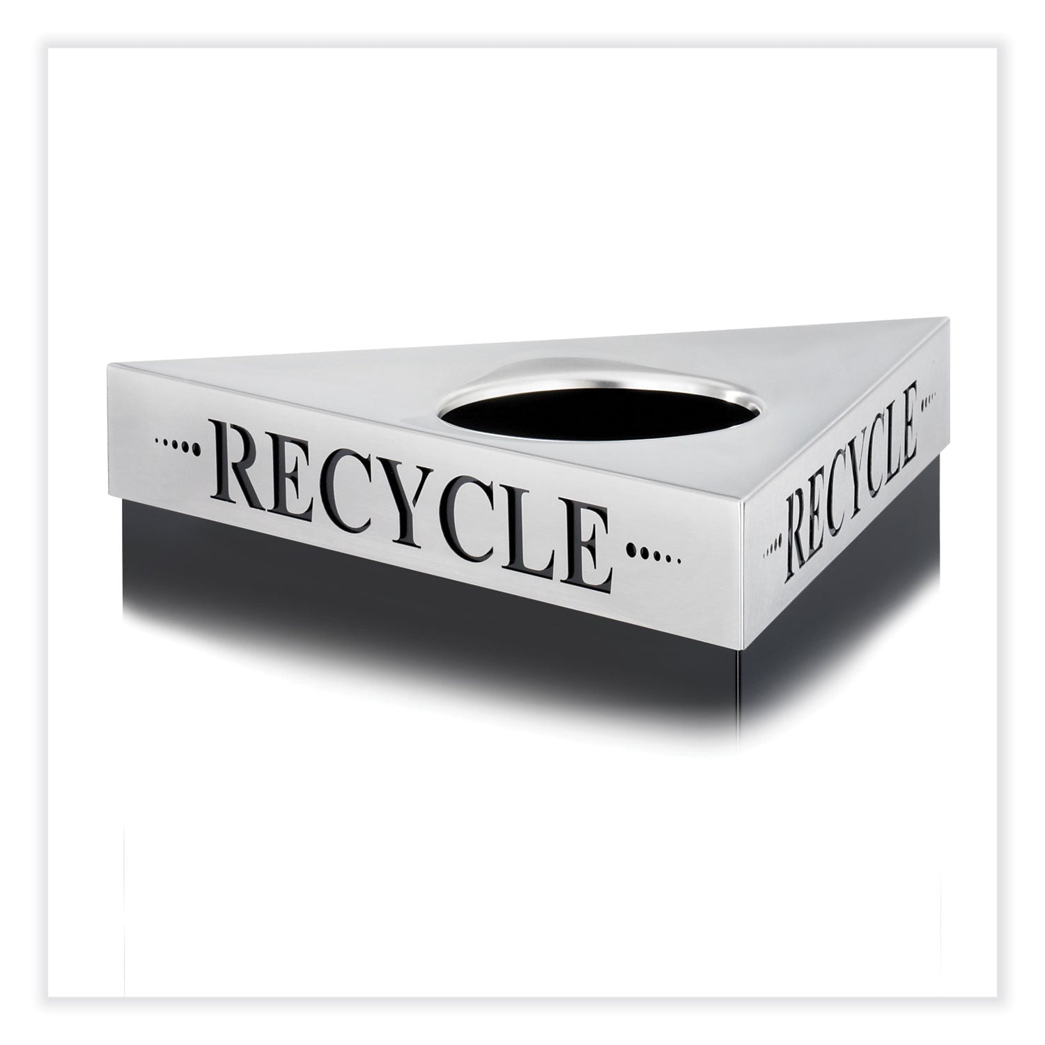 trifecta-waste-receptacle-lid-laser-cut-recycle-inscription-20w-x-20d-x-3h-stainless-steel-ships-in-1-3-business-days_saf9560re - 1