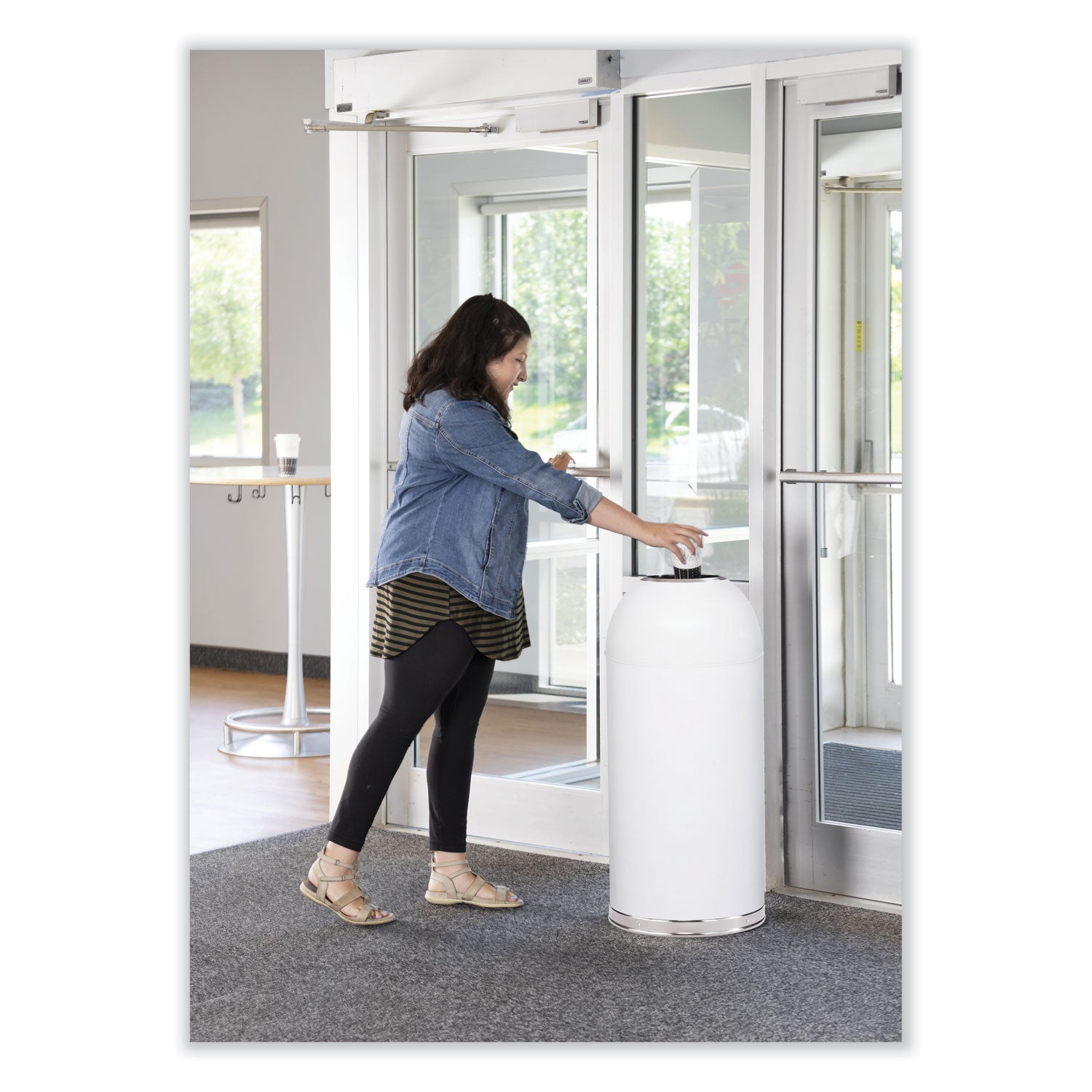 Open Top Dome Receptacle, 15 gal, Steel, White, Ships in 1-3 Business Days