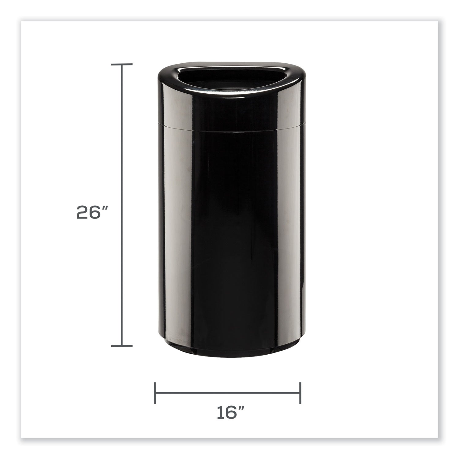 Open Top Oval Waste Receptacle, 14 gal, Steel, Black, Ships in 1-3 Business Days