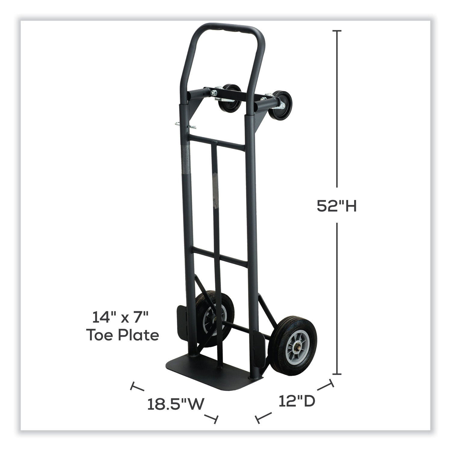 Safco Tuff Truck Convertible - 500 lb Capacity - 8" Caster Size - x 18.5" Width x 12" Depth x 52" Height - Steel Frame - Black - 1 Each