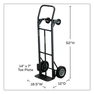 Safco Tuff Truck Convertible - 500 lb Capacity - 8" Caster Size - x 18.5" Width x 12" Depth x 52" Height - Steel Frame - Black - 1 Each