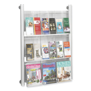 Luxe Magazine Rack, 9 Compartments, 31.75w x 5d x 41h, Clear/Silver, Ships in 1-3 Business Days - 