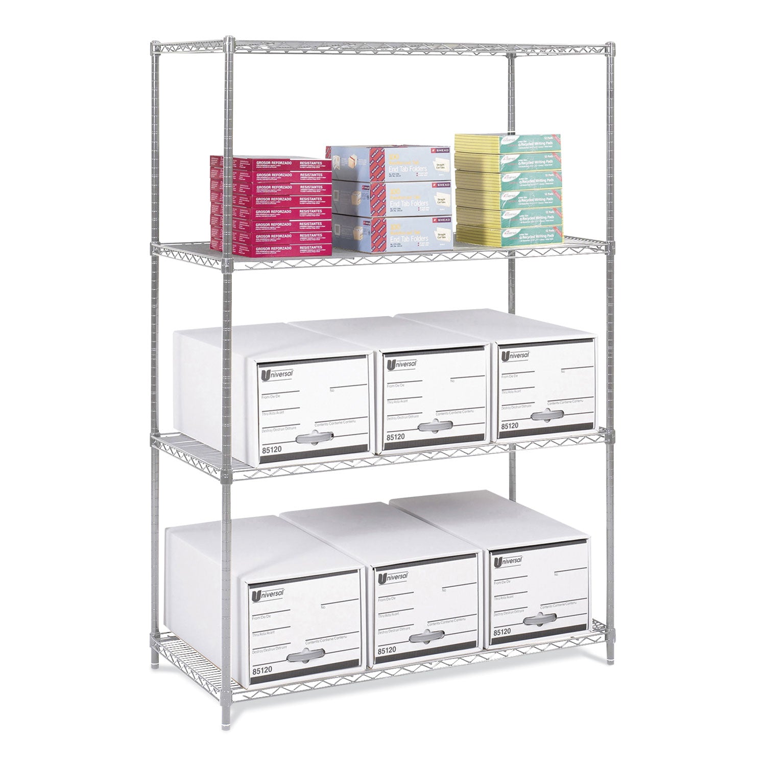 Industrial Wire Shelving, Four-Shelf, 48w x 24d x 72h, Metallic Gray, Ships in 1-3 Business Days