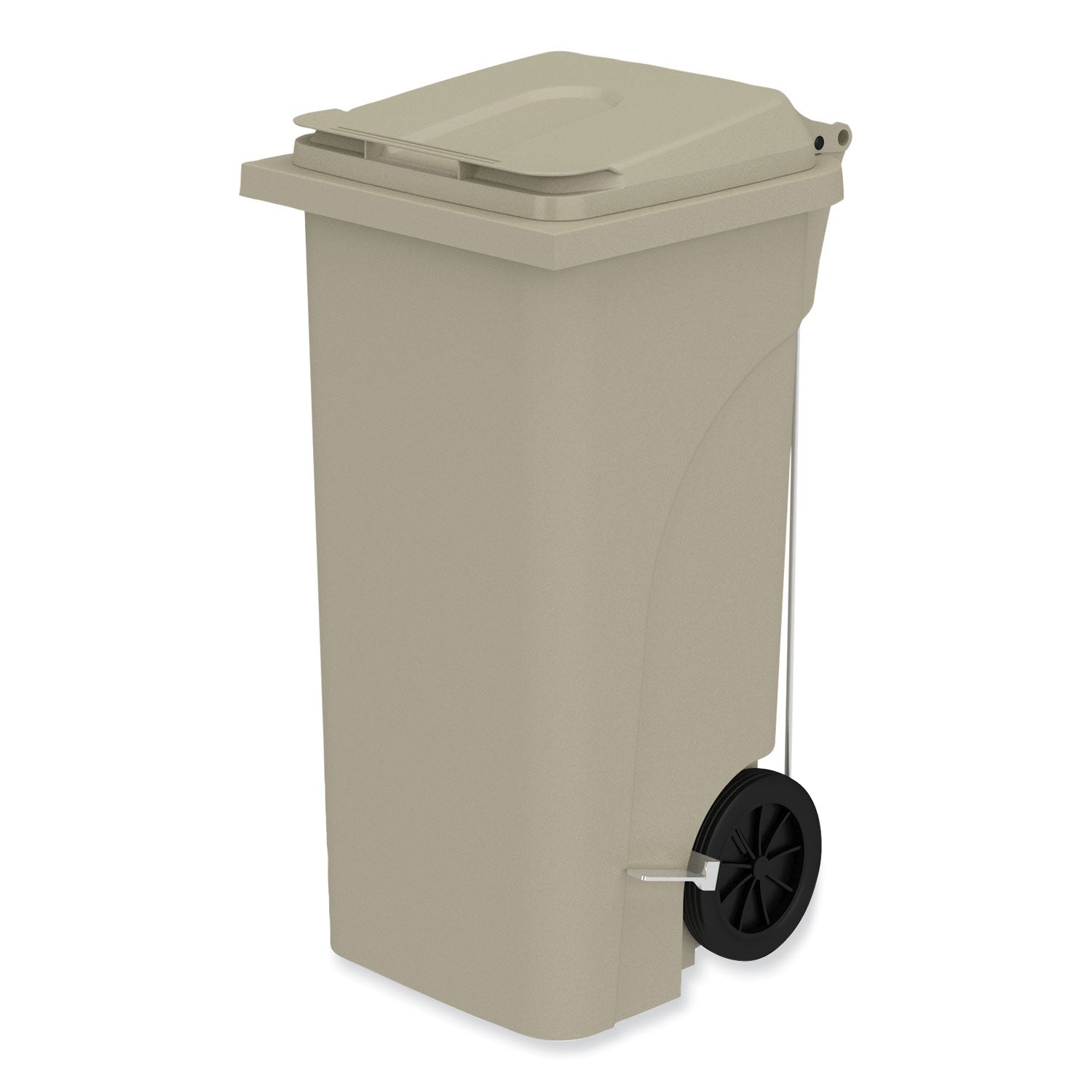 Safco 32 Gallon Plastic Step-On Receptacle - 32 gal Capacity - Foot Pedal, Lightweight, Easy to Clean, Handle, Wheels, Mobility - 37" Height x 21.3" Width x 20" Depth - Plastic - Tan - 1 Carton - 1