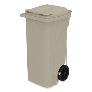 Safco 32 Gallon Plastic Step-On Receptacle - 32 gal Capacity - Foot Pedal, Lightweight, Easy to Clean, Handle, Wheels, Mobility - 37" Height x 21.3" Width x 20" Depth - Plastic - Tan - 1 Carton - 1