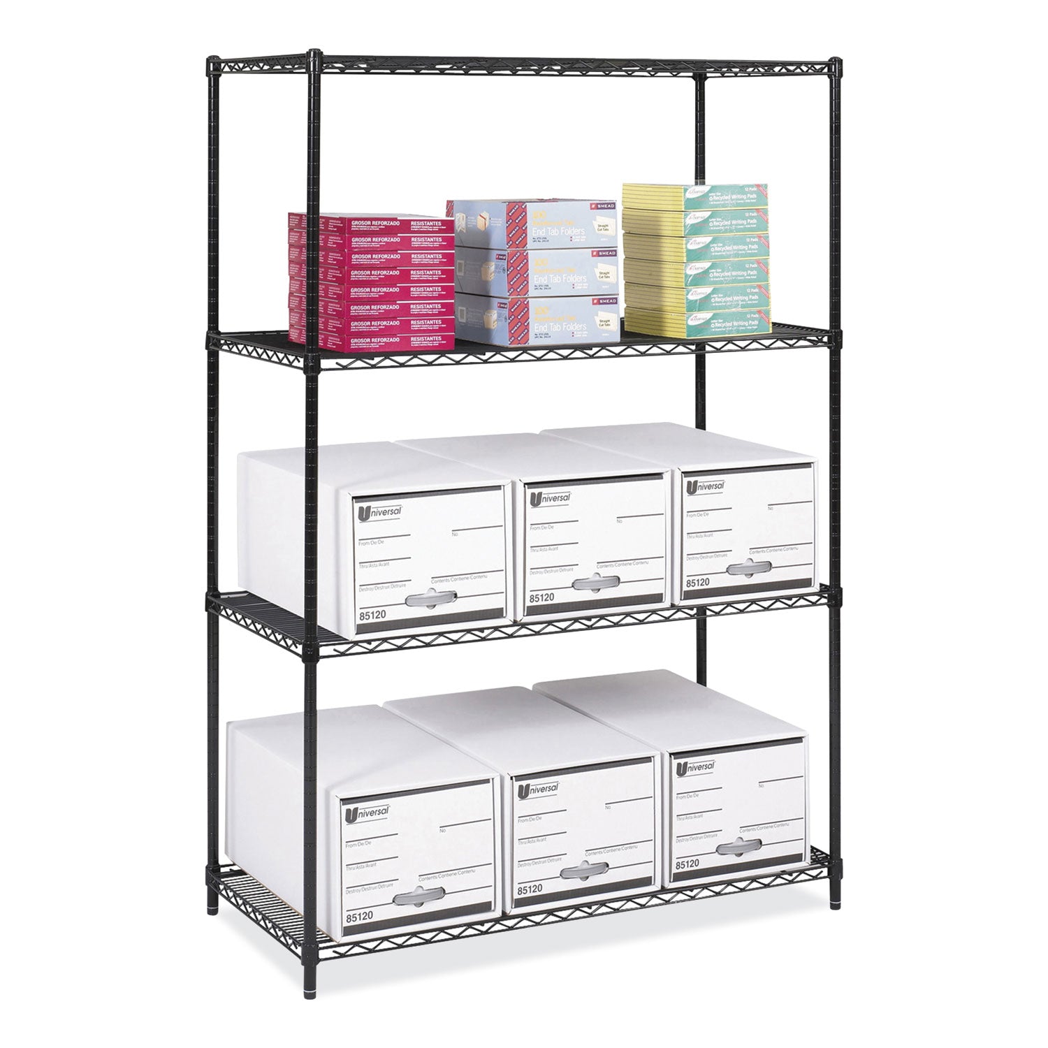 Industrial Wire Shelving, Four-Shelf, 48w x 24d x 72h, Black, Ships in 1-3 Business Days - 