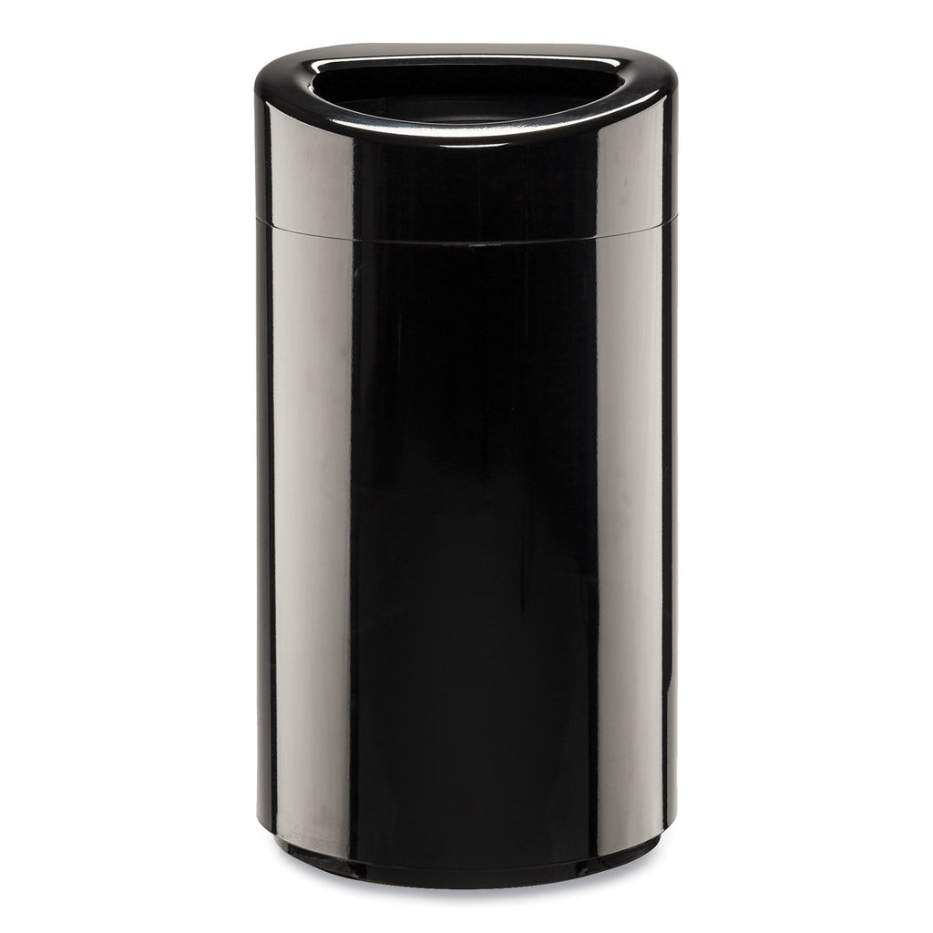 Open Top Oval Waste Receptacle, 14 gal, Steel, Black, Ships in 1-3 Business Days
