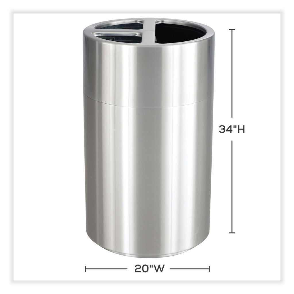 Triple Recycling Receptacle, 40 gal, Steel, Brushed Aluminum, Ships in 1-3 Business Days
