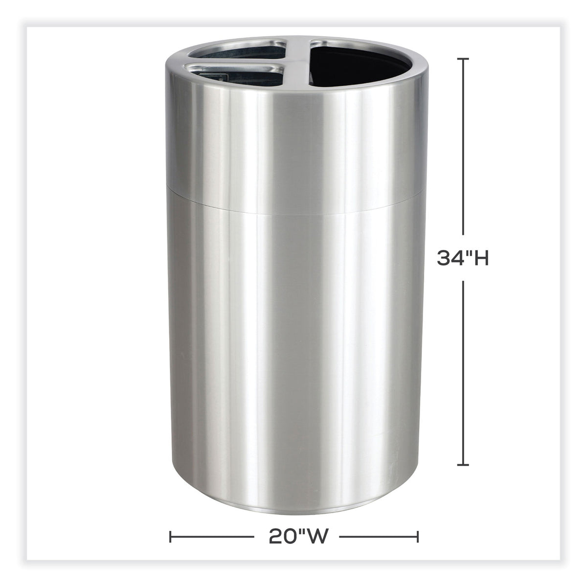 Triple Recycling Receptacle, 40 gal, Steel, Brushed Aluminum, Ships in 1-3 Business Days