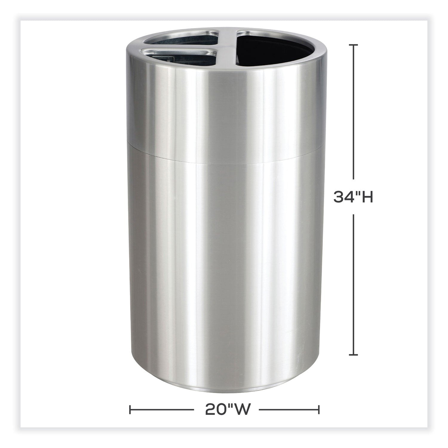 Triple Recycling Receptacle, 40 gal, Steel, Brushed Aluminum, Ships in 1-3 Business Days