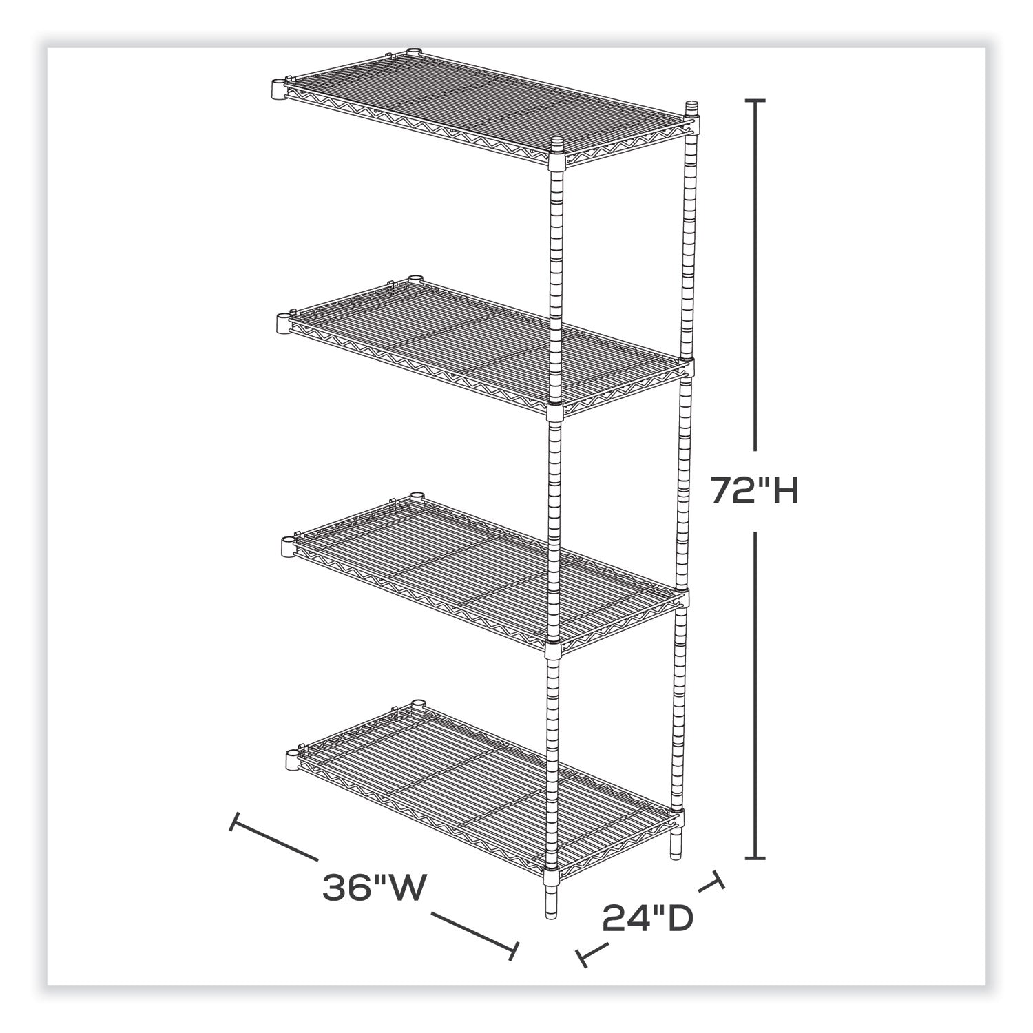 Industrial Add-On Unit, Four-Shelf, 36w x 24d x 72h, Steel, Metallic Gray, Ships in 1-3 Business Days