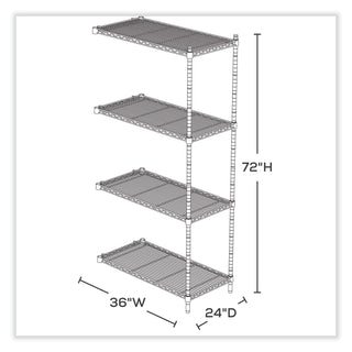 Industrial Add-On Unit, Four-Shelf, 36w x 24d x 72h, Steel, Metallic Gray, Ships in 1-3 Business Days