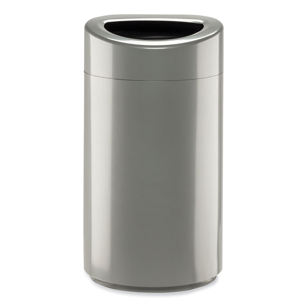 Open Top Oval Waste Receptacle, 14 gal, Steel, Silver, Ships in 1-3 Business Days