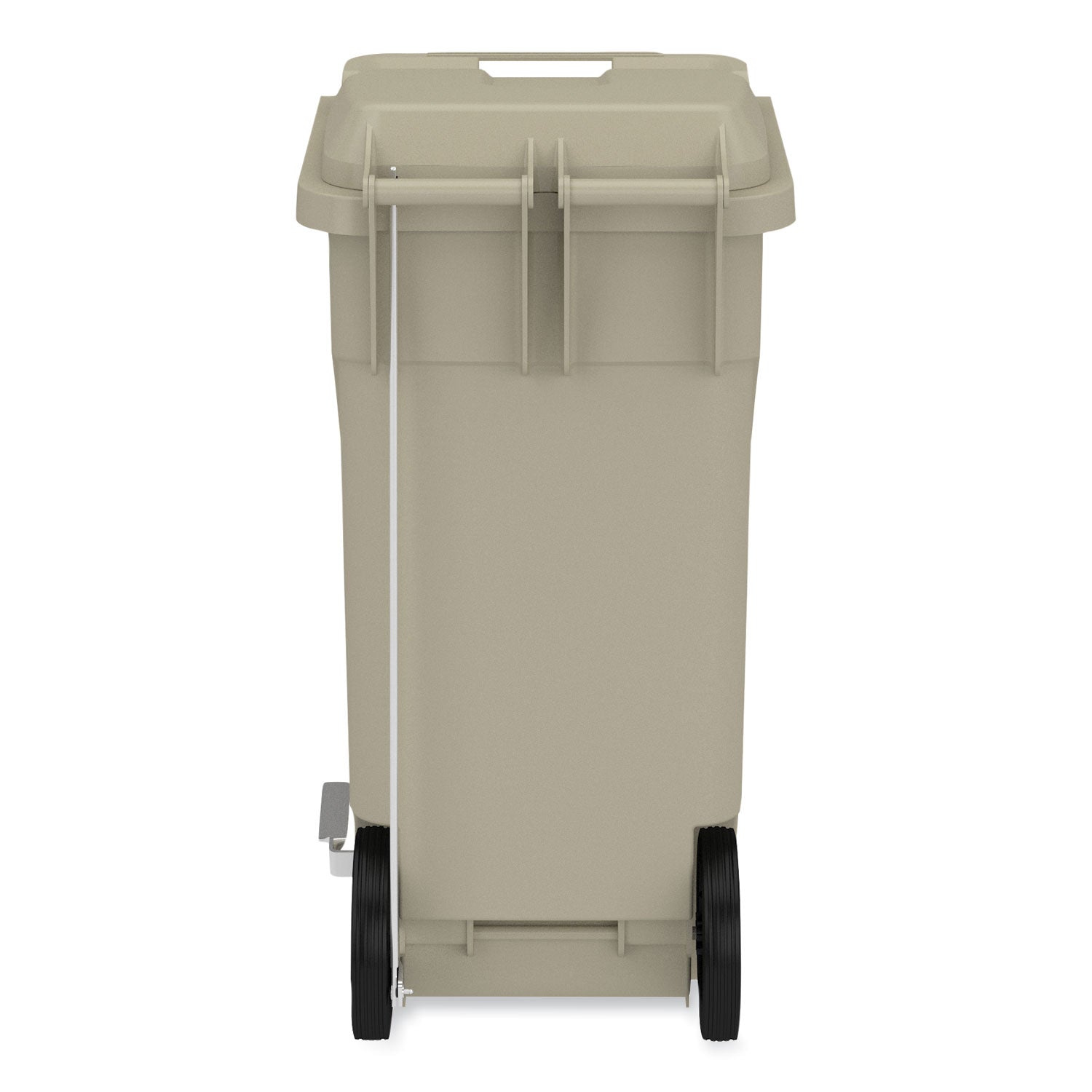 Safco 32 Gallon Plastic Step-On Receptacle - 32 gal Capacity - Foot Pedal, Lightweight, Easy to Clean, Handle, Wheels, Mobility - 37" Height x 21.3" Width x 20" Depth - Plastic - Tan - 1 Carton - 3