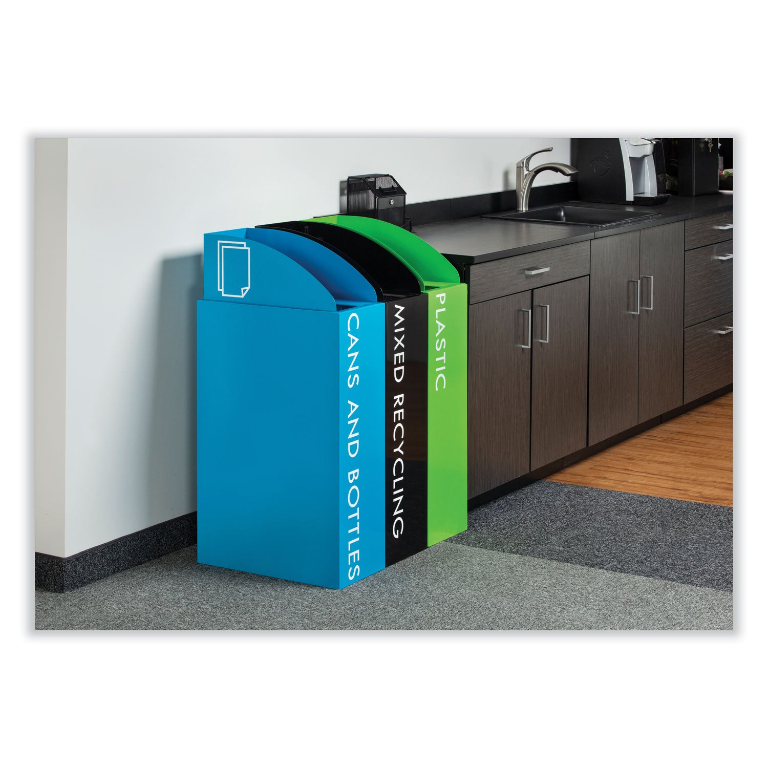 Mixx Recycling Center Rectangular Receptacle, 29 gal, Steel, Black, Ships in 1-3 Business Days