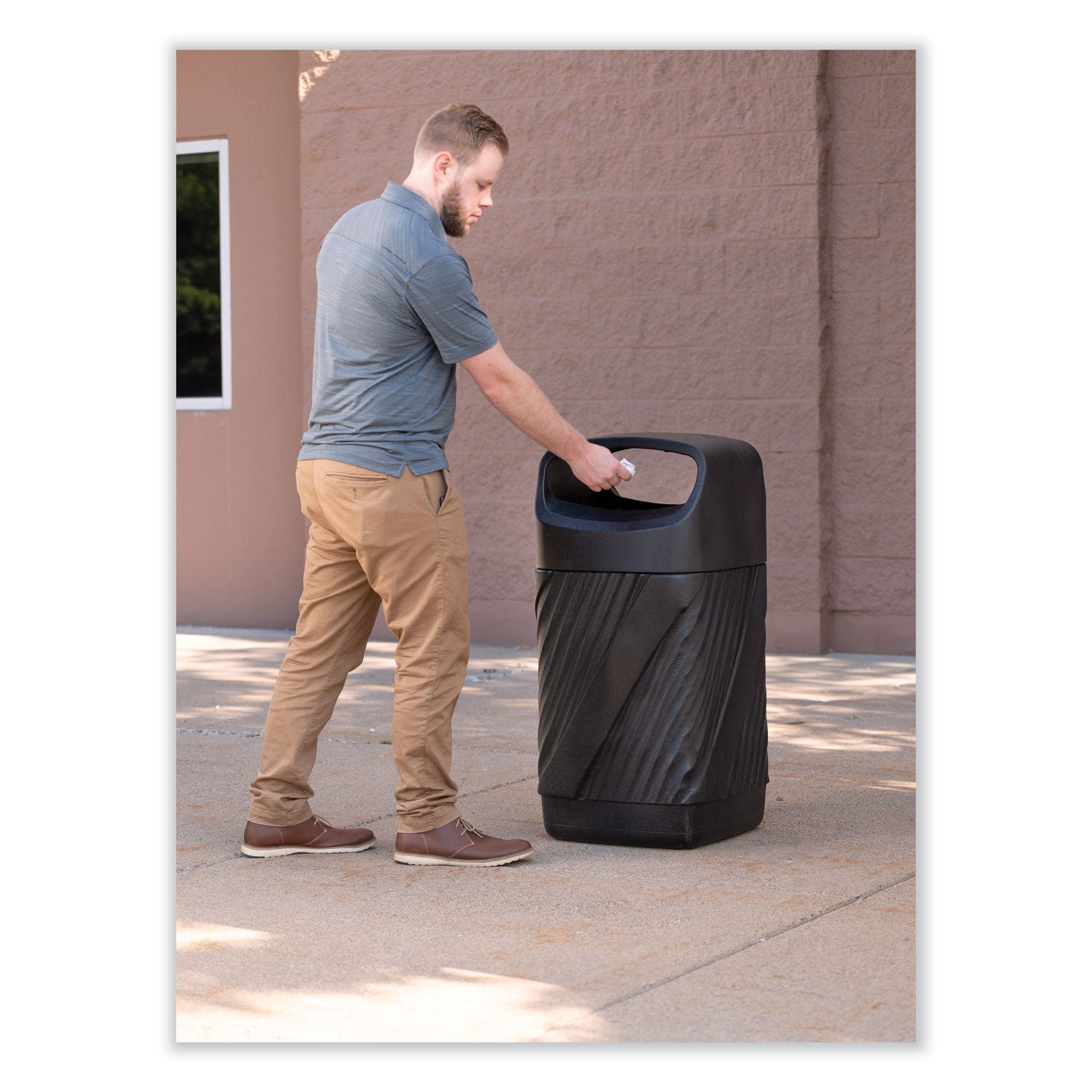 Safco Twist Waste Receptacle - 32 gal Capacity - Removable Lid, Durable, UV Resistant, Fade Resistant - 38" Height x 18.3" Width x 19.4" Depth - High-density Polyethylene (HDPE) - Black - 1 Each - 6