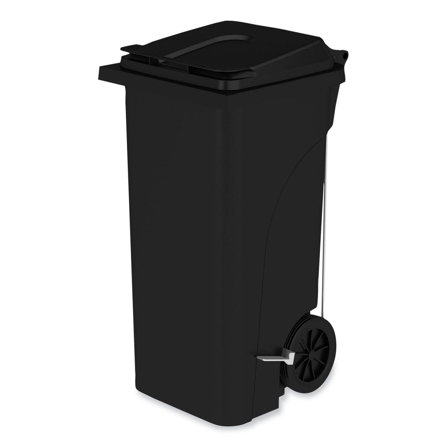 Safco 32 Gallon Plastic Step-On Receptacle - 32 gal Capacity - Easy to Clean, Foot Pedal, Lightweight, Handle, Wheels, Mobility - 37" Height x 21.3" Width x 20" Depth - Plastic - Black - 1 Carton - 1