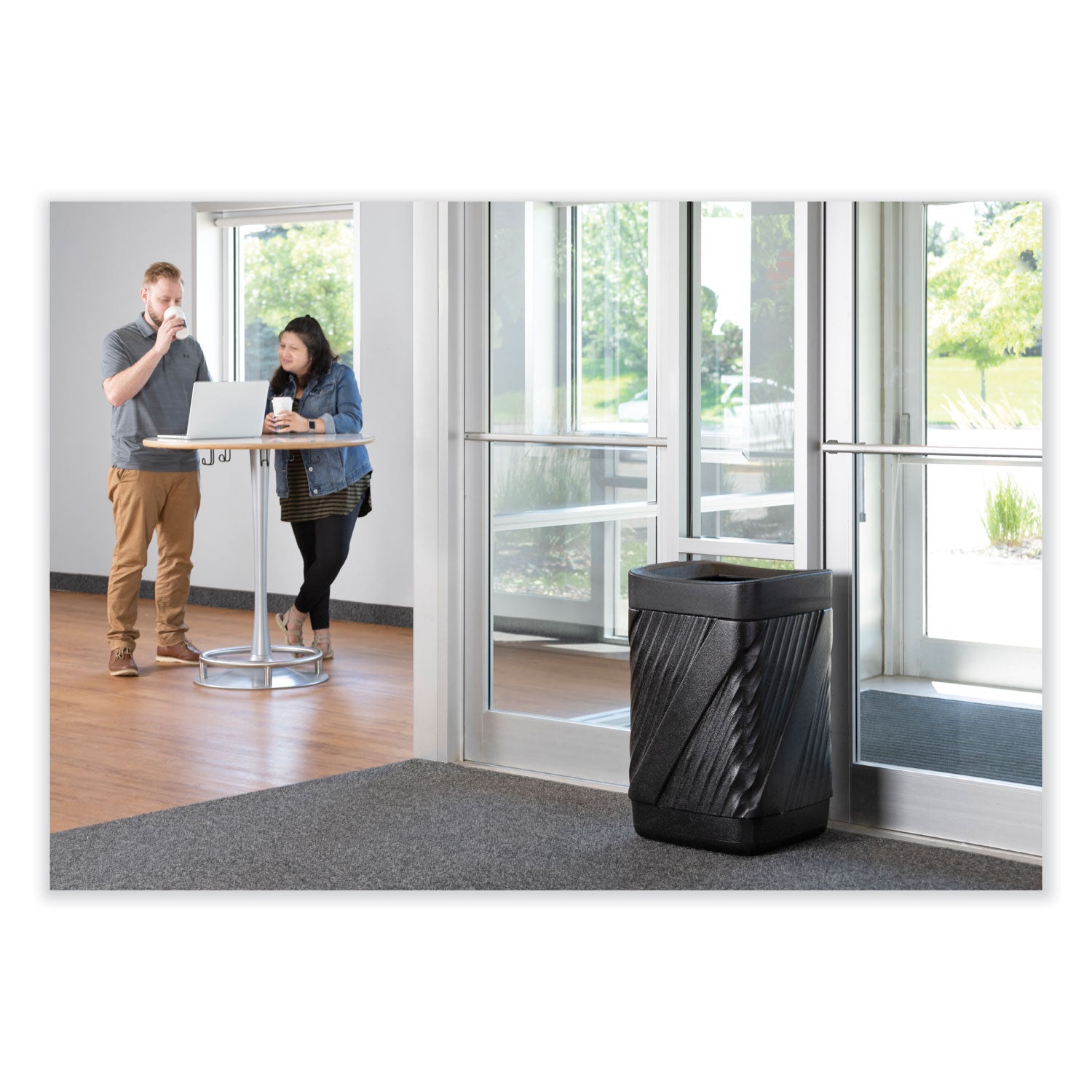 Safco Twist Waste Receptacle - 32 gal Capacity - Removable Lid, Durable, UV Resistant, Fade Resistant - 30" Height x 18.9" Width x 18.9" Depth - High-density Polyethylene (HDPE) - Black - 1 Each
