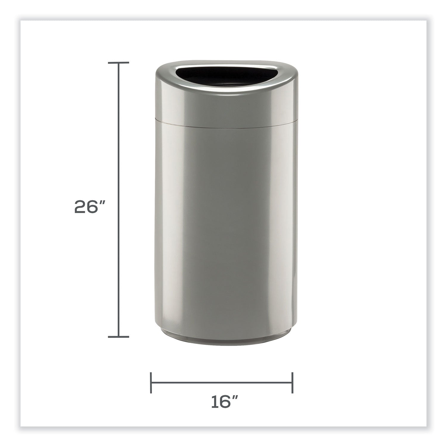 Open Top Oval Waste Receptacle, 14 gal, Steel, Silver, Ships in 1-3 Business Days