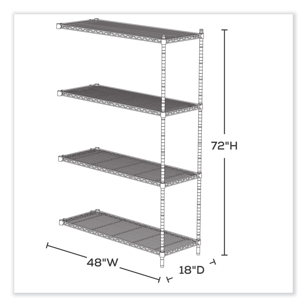 Industrial Add-On Unit, Four-Shelf, 48w x 18d x 72h, Steel, Black, Ships in 1-3 Business Days
