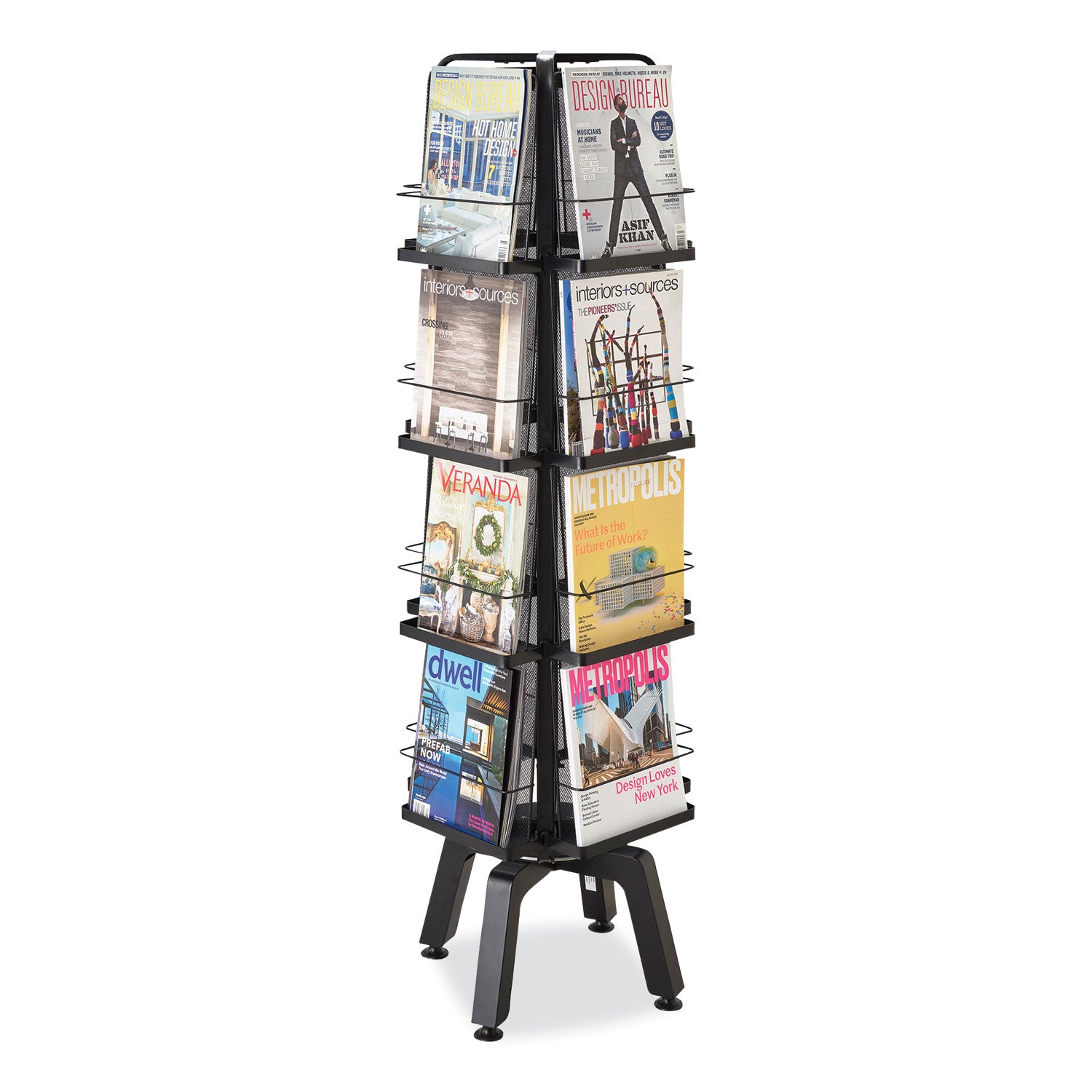 Onyx Mesh Rotating Magazine Display, 16 Compartments, 18.27w x 18.27d x 58.55h, Black, Ships in 1-3 Business Days