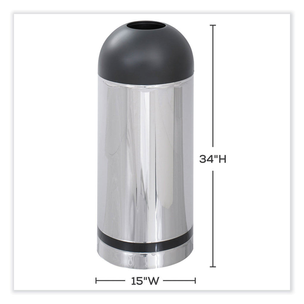 Waste Receptacle, 15 gal, Steel, Stainless Steel/Black, Ships in 1-3 Business Days