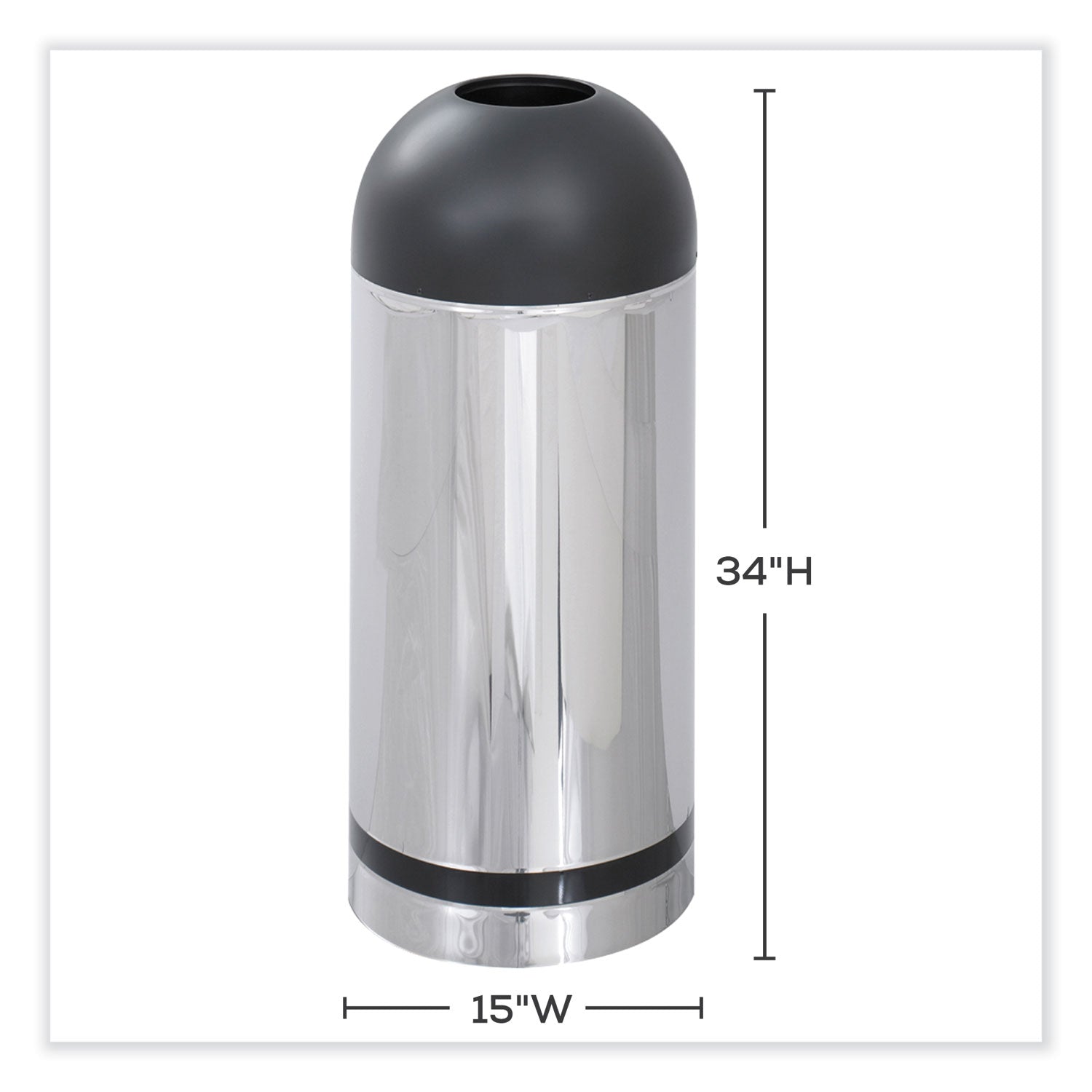 Waste Receptacle, 15 gal, Steel, Stainless Steel/Black, Ships in 1-3 Business Days