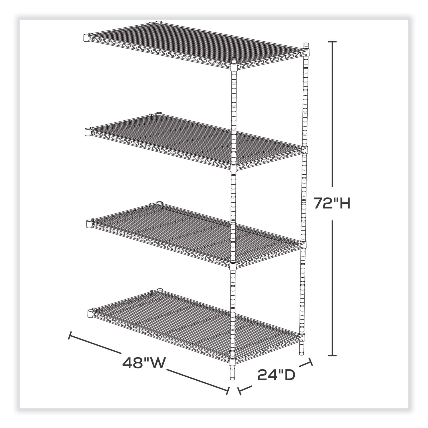Industrial Add-On Unit, Four-Shelf, 48w x 24d x 72h, Steel, Metallic Gray, Ships in 1-3 Business Days