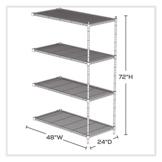 Industrial Add-On Unit, Four-Shelf, 48w x 24d x 72h, Steel, Metallic Gray, Ships in 1-3 Business Days