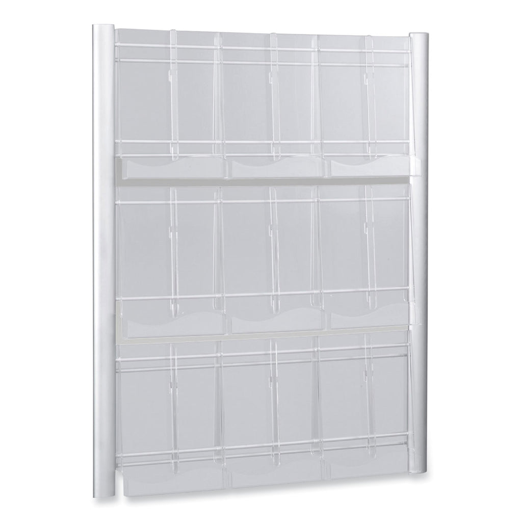 Luxe Magazine Rack, 9 Compartments, 31.75w x 5d x 41h, Clear/Silver, Ships in 1-3 Business Days - 
