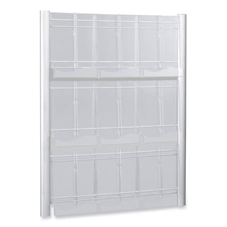 Luxe Magazine Rack, 9 Compartments, 31.75w x 5d x 41h, Clear/Silver, Ships in 1-3 Business Days - 