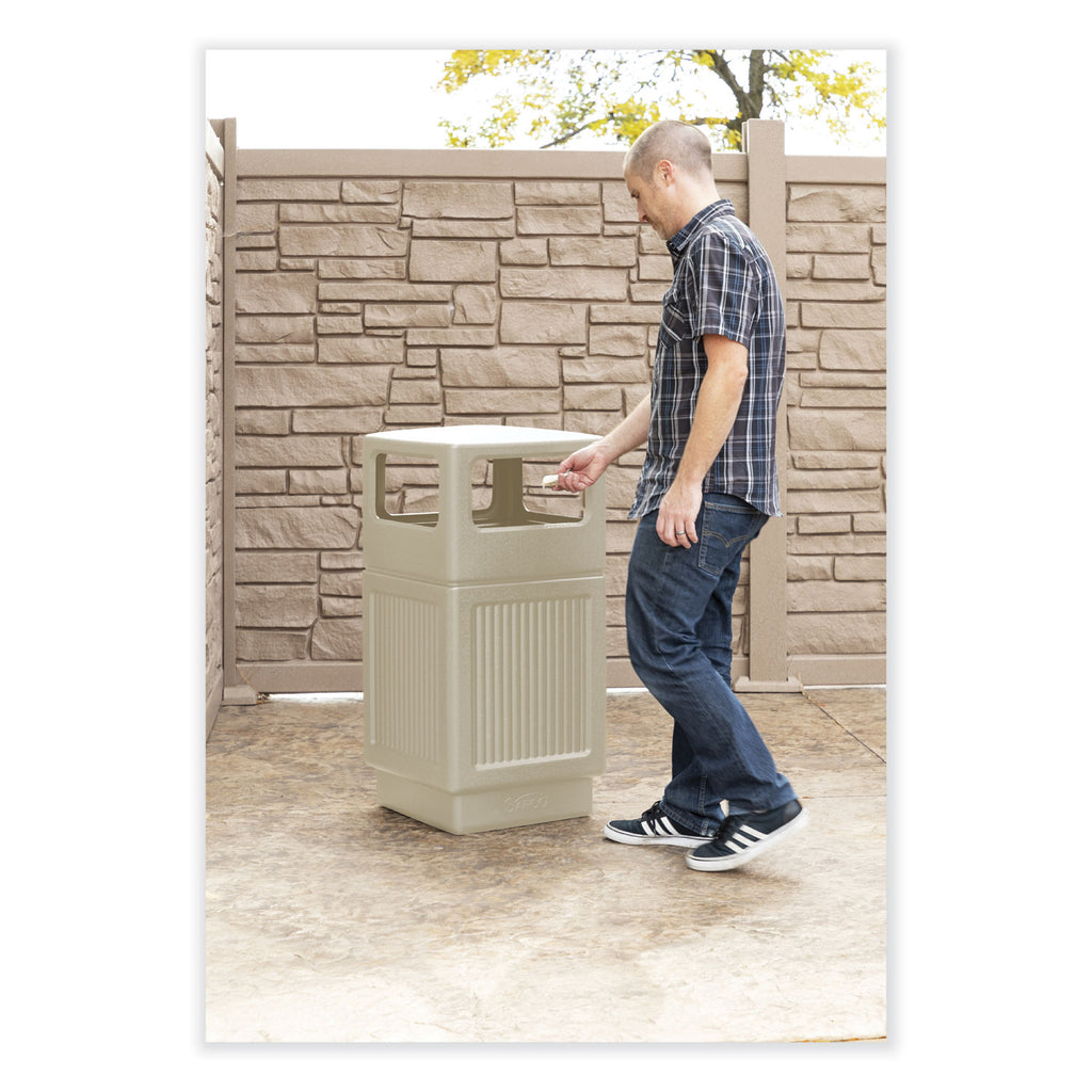 Canmeleon Recessed Panel Receptacles, Side-Open, 38 gal, Polyethylene, Tan, Ships in 1-3 Business Days