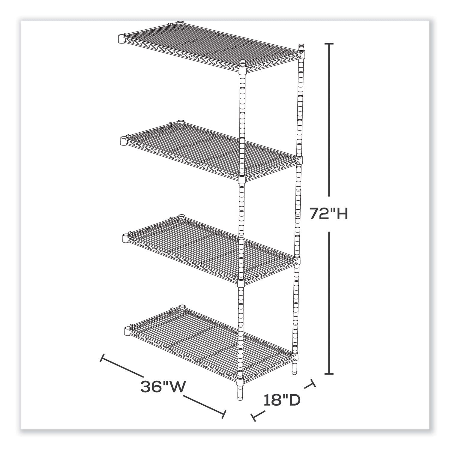 Industrial Add-On Unit, Four-Shelf, 36w x 18d x 72h, Steel, Metallic Gray, Ships in 1-3 Business Days
