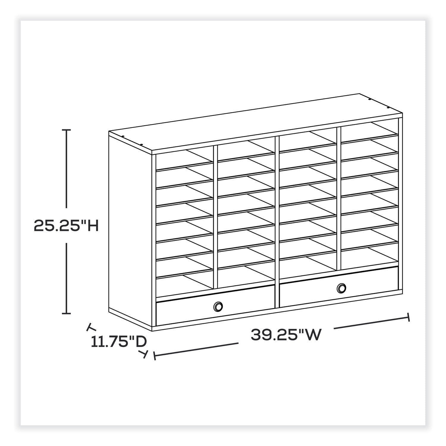 Safco Adjustable Compartment Literature Organizers - 32 Compartment(s) - 2 Drawer(s) - Compartment Size 2.50" x 9.50" x 11.50" - Drawer Size 2.75" x 17.50" - 25.4" Height x 39.4" Width x 11.8" Depth - Stackable - Laminate - Gray - Wood, Fiberboard, H - 4