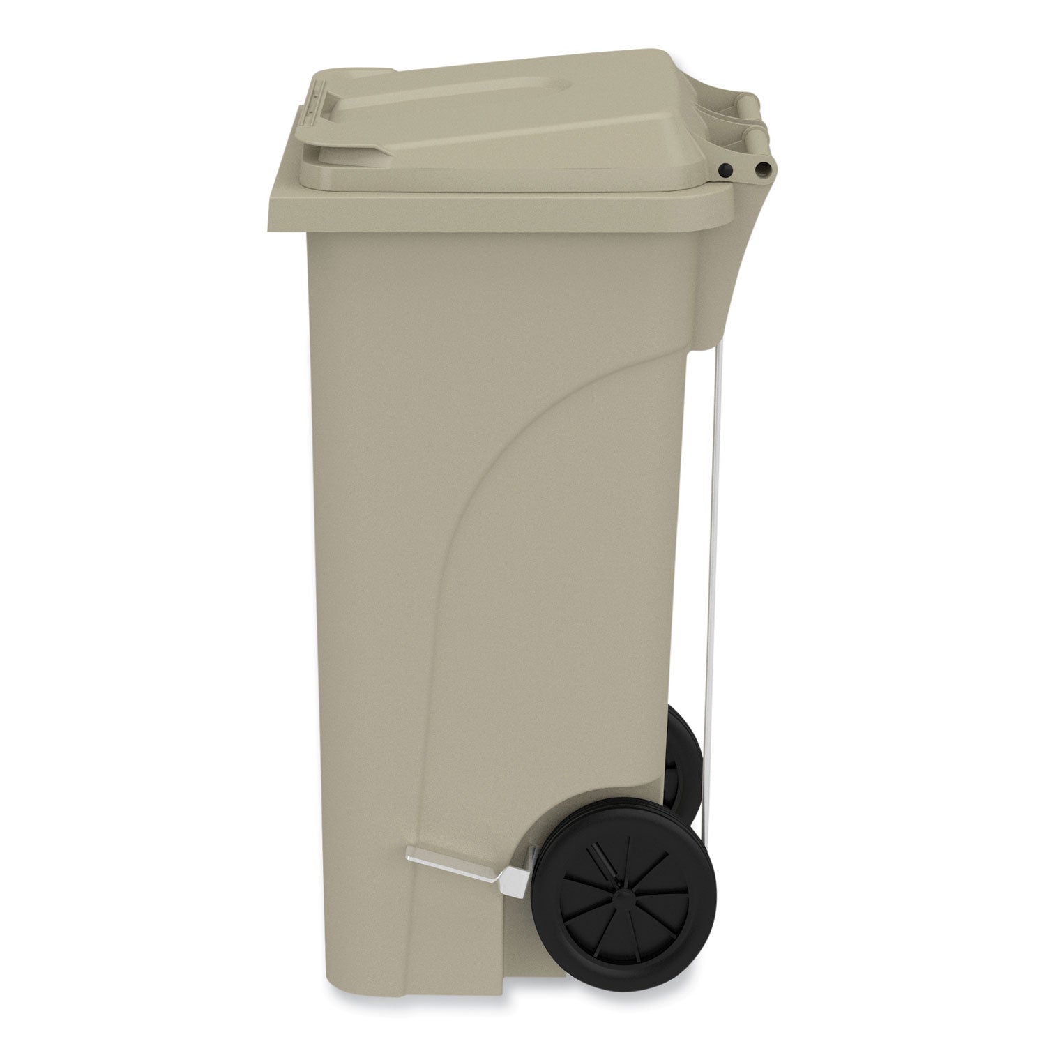 Safco 32 Gallon Plastic Step-On Receptacle - 32 gal Capacity - Foot Pedal, Lightweight, Easy to Clean, Handle, Wheels, Mobility - 37" Height x 21.3" Width x 20" Depth - Plastic - Tan - 1 Carton - 2